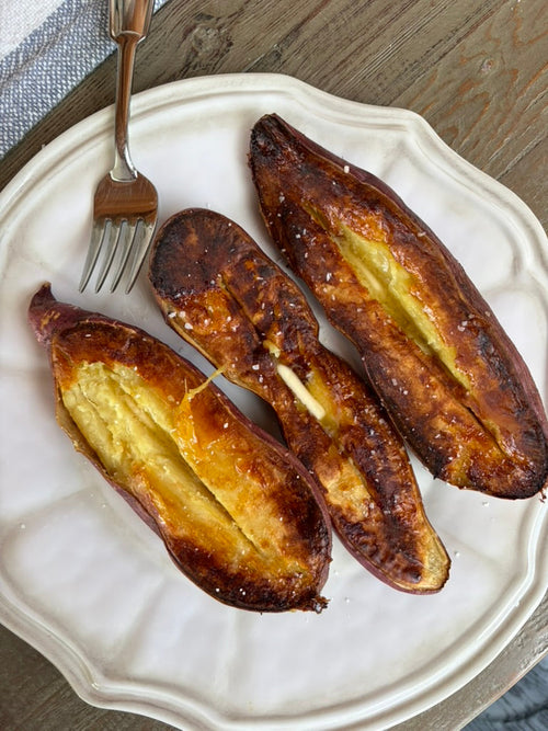 Caramelized Japanese sweet potatoes, glazed